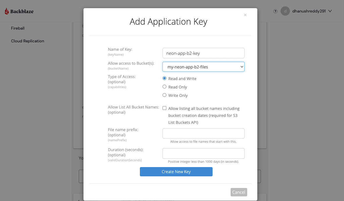 Create B2 Application Key