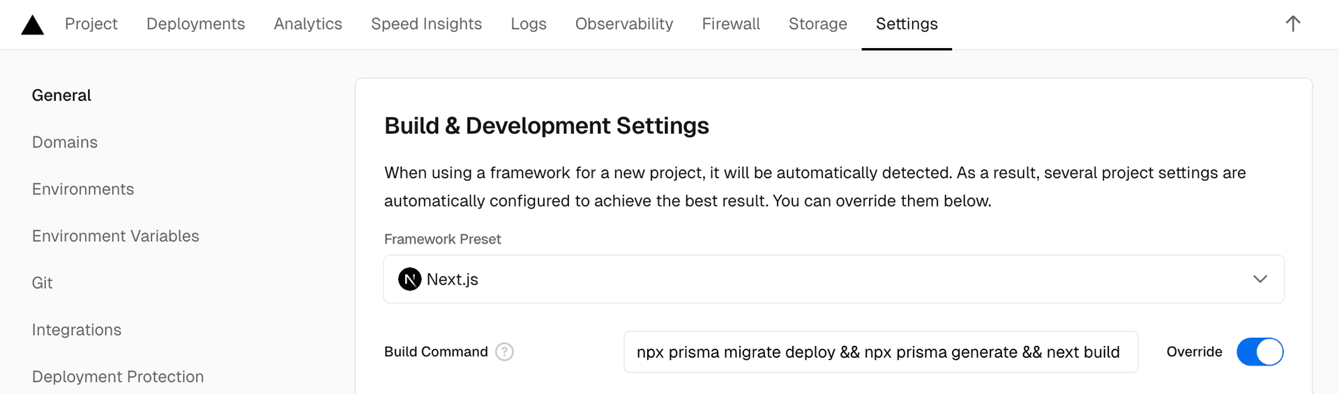 Vercel build commands
