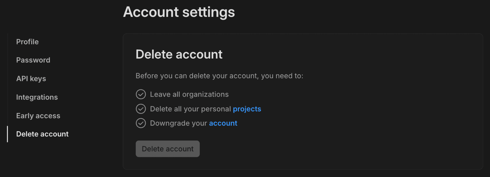delete personal account